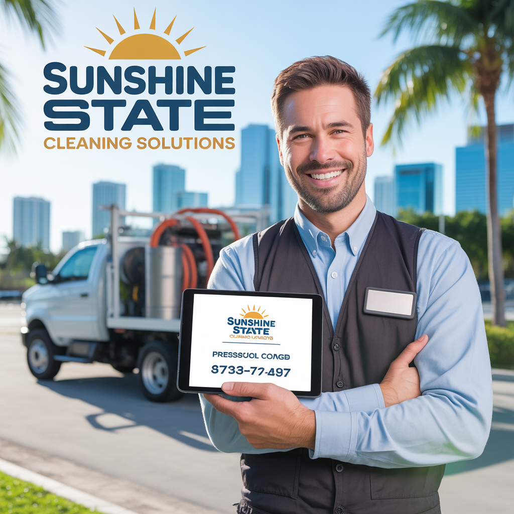 Pressure Washing Business Broker in Florida 1 ideogram v3.0 A smiling business broker standing in front of a pressure washing truck in Flori 0