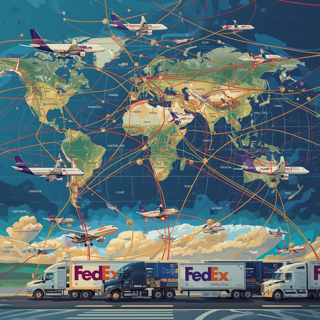 lucid origin A detailed illustration of FedEx routes as a complex network of roads and airway 0